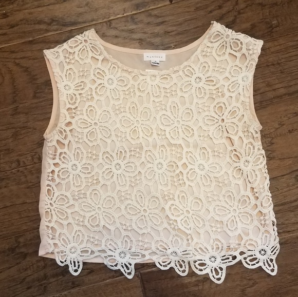 Monteau Tops - Monteau blush crop top with crochet front overlay